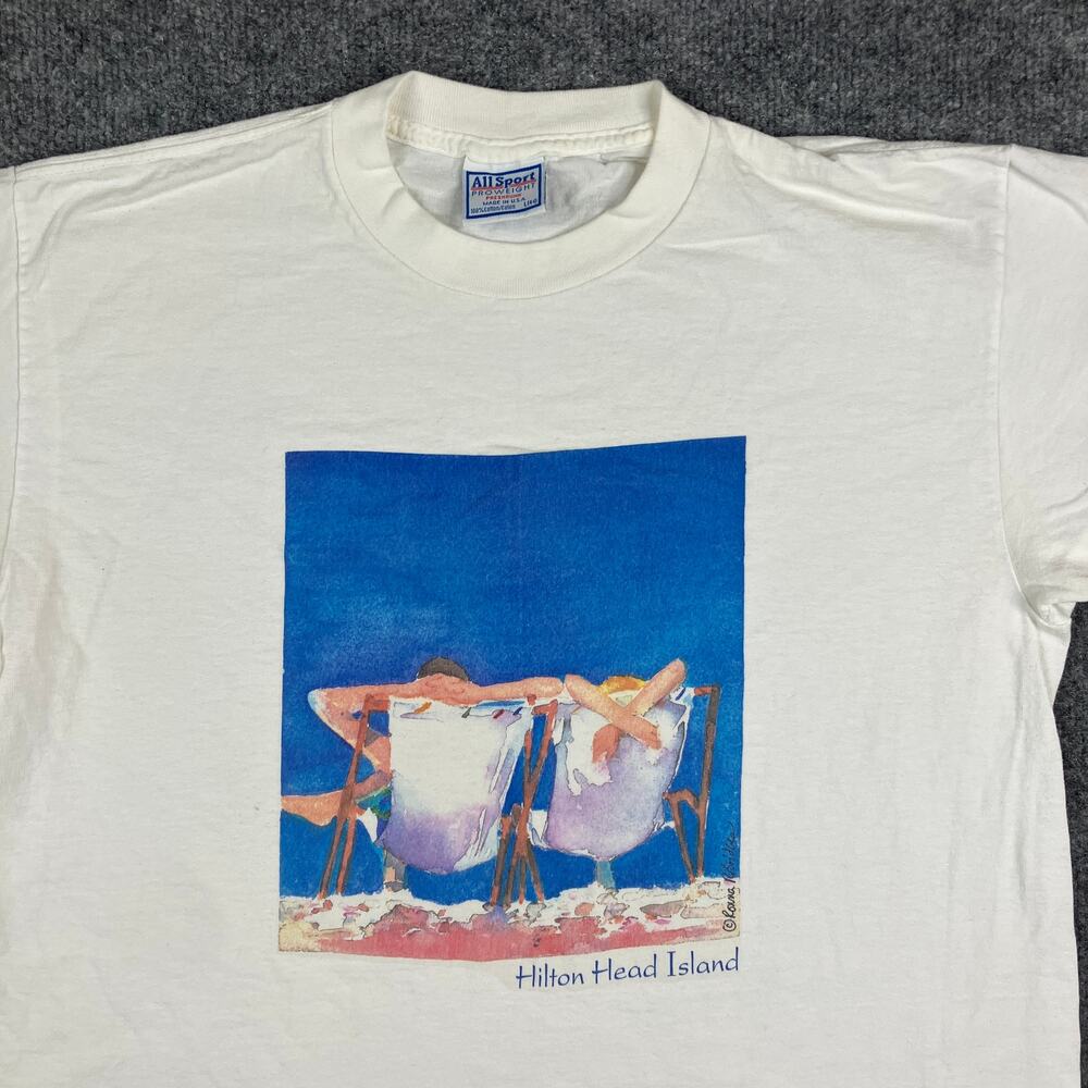 AllSport‎ T-Shirt Mens Large White Hilton Head Island USA Beach Graphic Tee